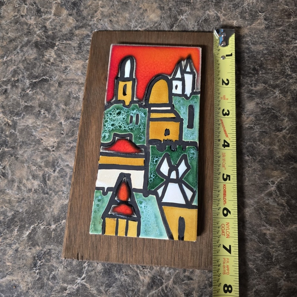Vintage JERUSALEM ISRAEL TILE Wall Plaque Ceramic & Wood 7.5" Tall Souvenir - Picture 2 of 5